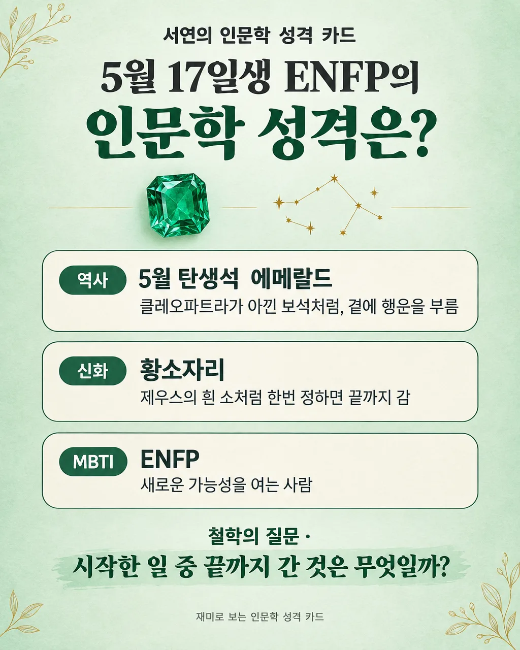 내 생일 · MBTI 인문학 성격 카드 샘플