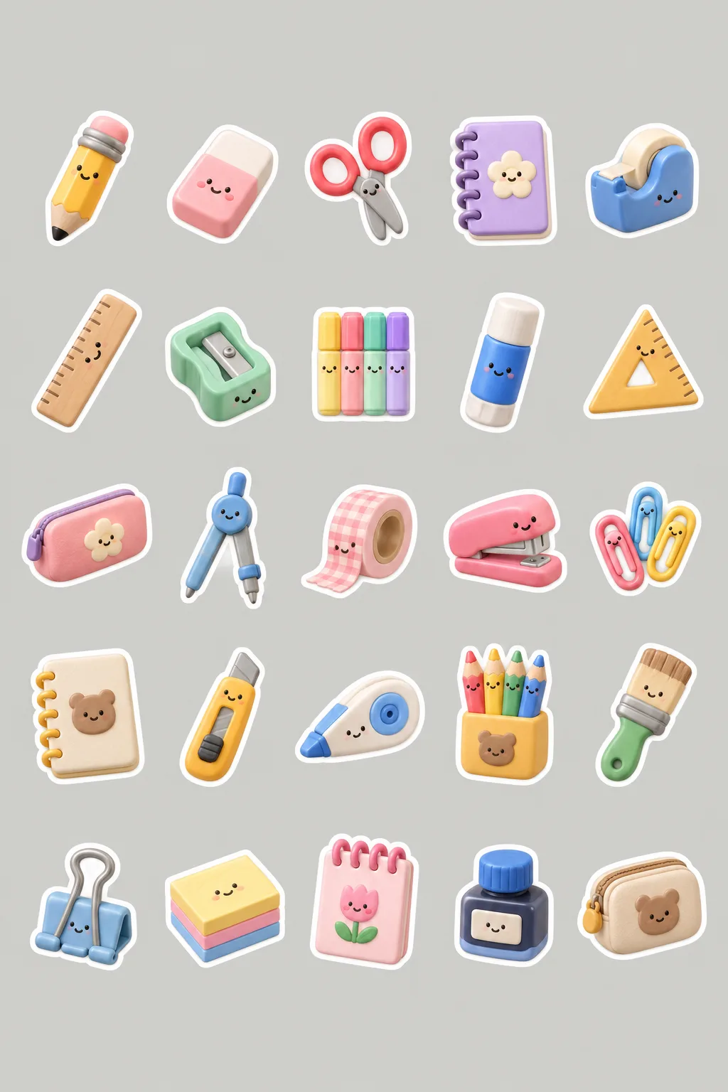 3D clay sticker sheet — 25 motifs in one theme — Example 2