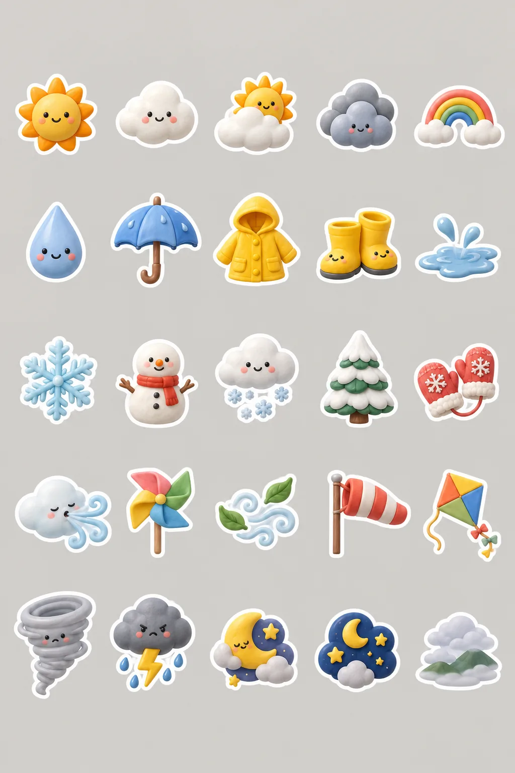 3D clay sticker sheet — 25 motifs in one theme — Example 1