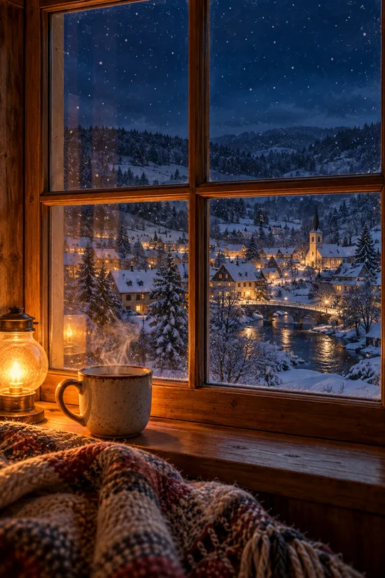 Cozy winter window wallpaper