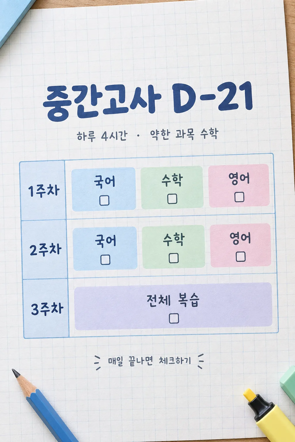 시험 공부 계획표 샘플