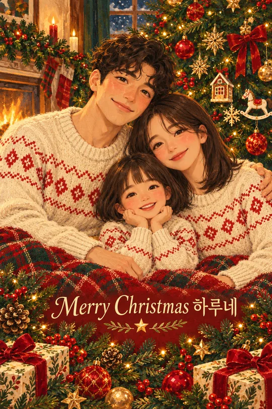 가족 사진으로 크리스마스 카드 일러스트