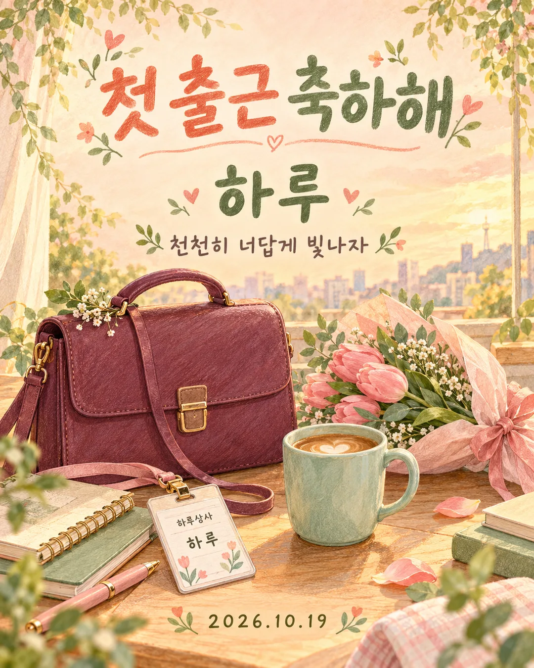 첫 출근 축하 카드 — 예시 1