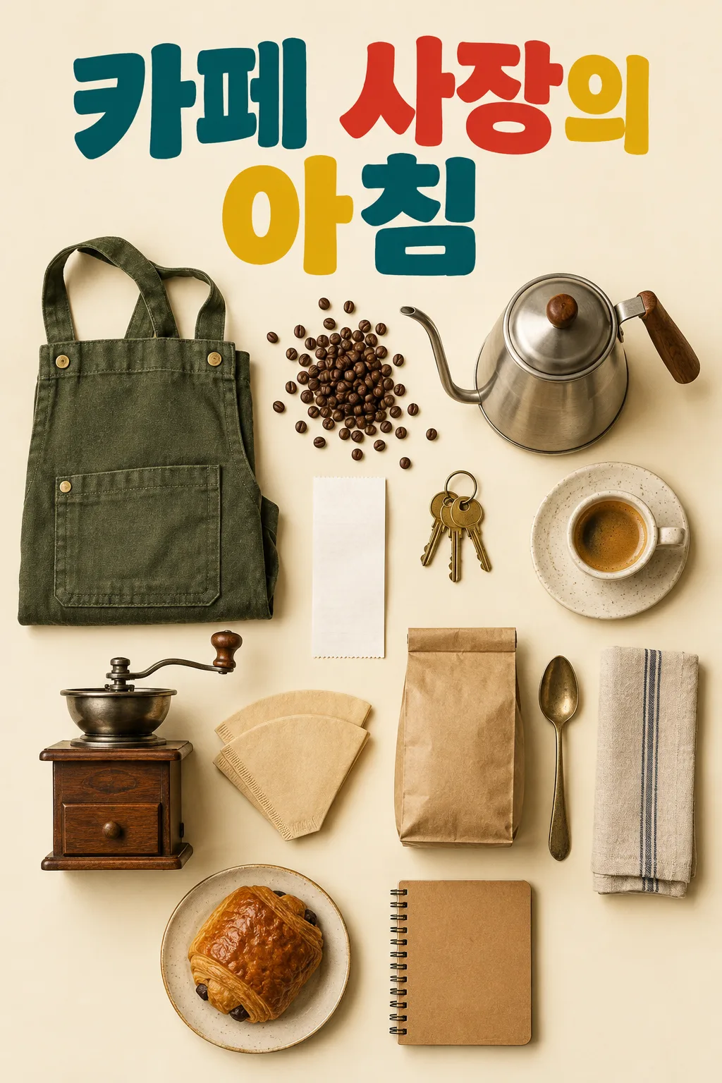 플랫레이 무드보드 — 내 취향 · 직업을 위에서 본 물건 배열 한 장 (Y2K · 빈티지 · 미니멀) 샘플