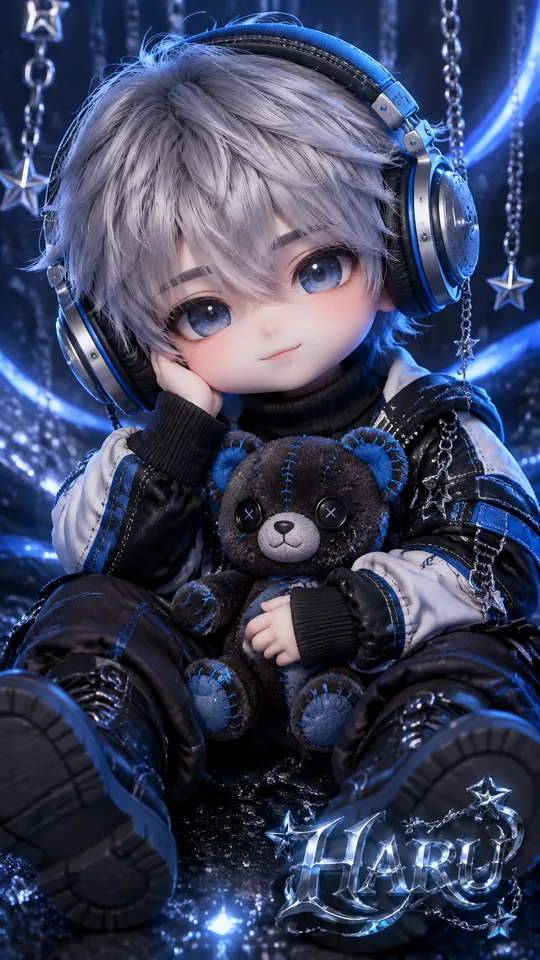 My Name Gothic Punk Chibi — Button-Eyed Plush and a Chrome Name Logo