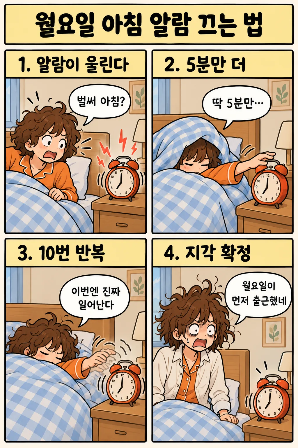 How-to 4-panel comic — a numbered 2x2 funny everyday comic sample