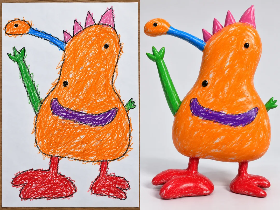 子どもの絵を3Dキャラクターに — いびつな形もそのまま — 作例 2