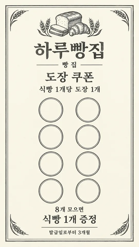 도장 쿠폰 카드 — 카페 · 빵집 · 꽃집 · 미용실 · 세탁소