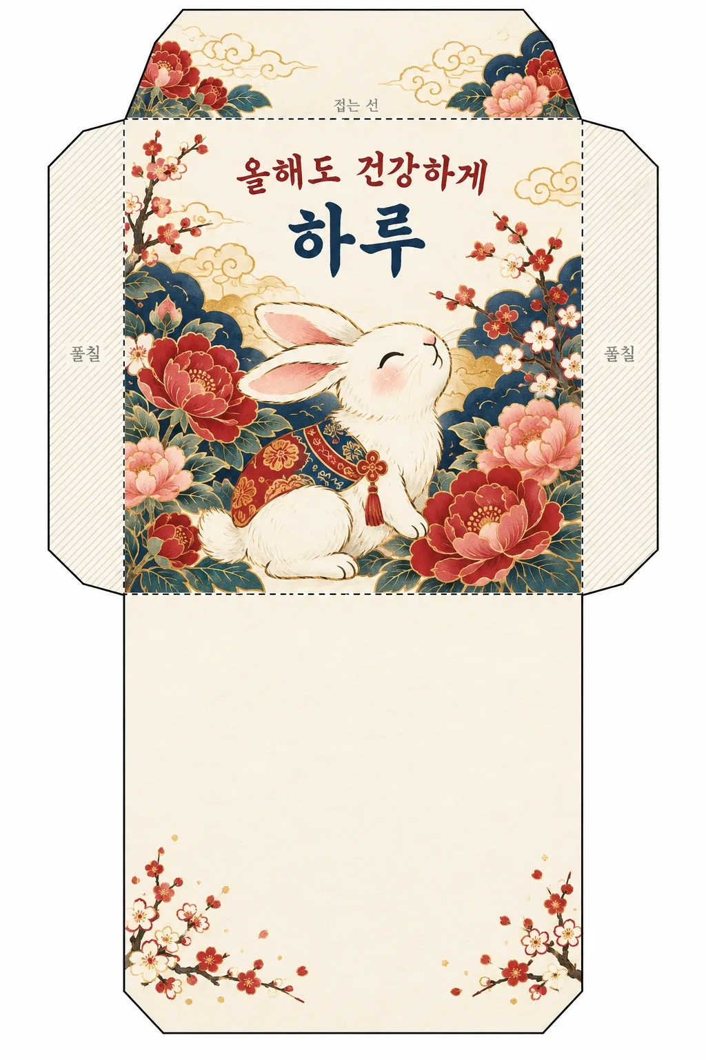 Lunar New Year money envelope — one printable unfolded minhwa template — Example 2