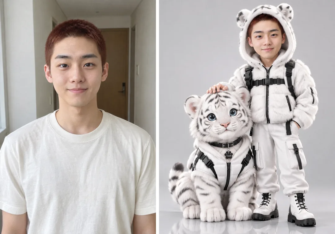 나와 동물 친구 트윈룩 피규어 — 내 사진으로 커플 옷 입은 3D 캐릭터 — 예시 1