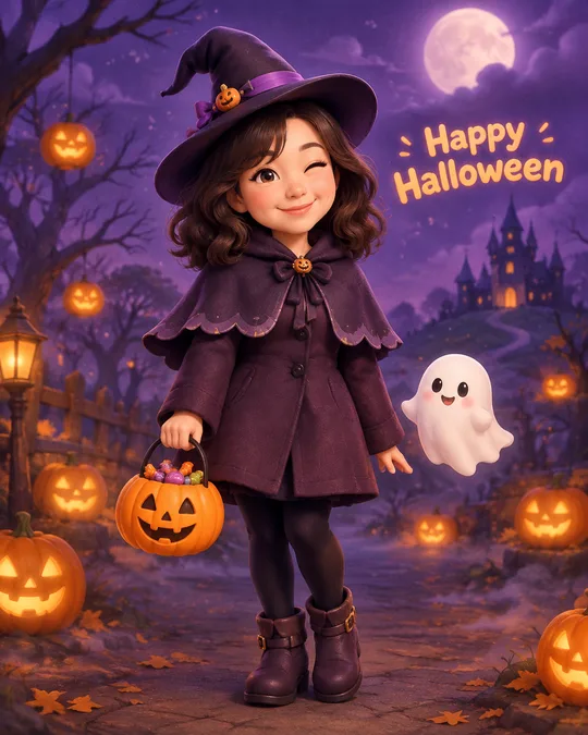 わたしの写真でハロウィン仮装3Dキャラ — 魔女・ヴァンパイア・かぼちゃ王子に変身
