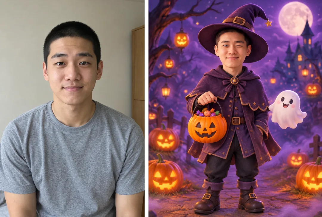 My Photo as a Halloween Costume 3D Character — Witch, Vampire or Pumpkin Prince — Example 1