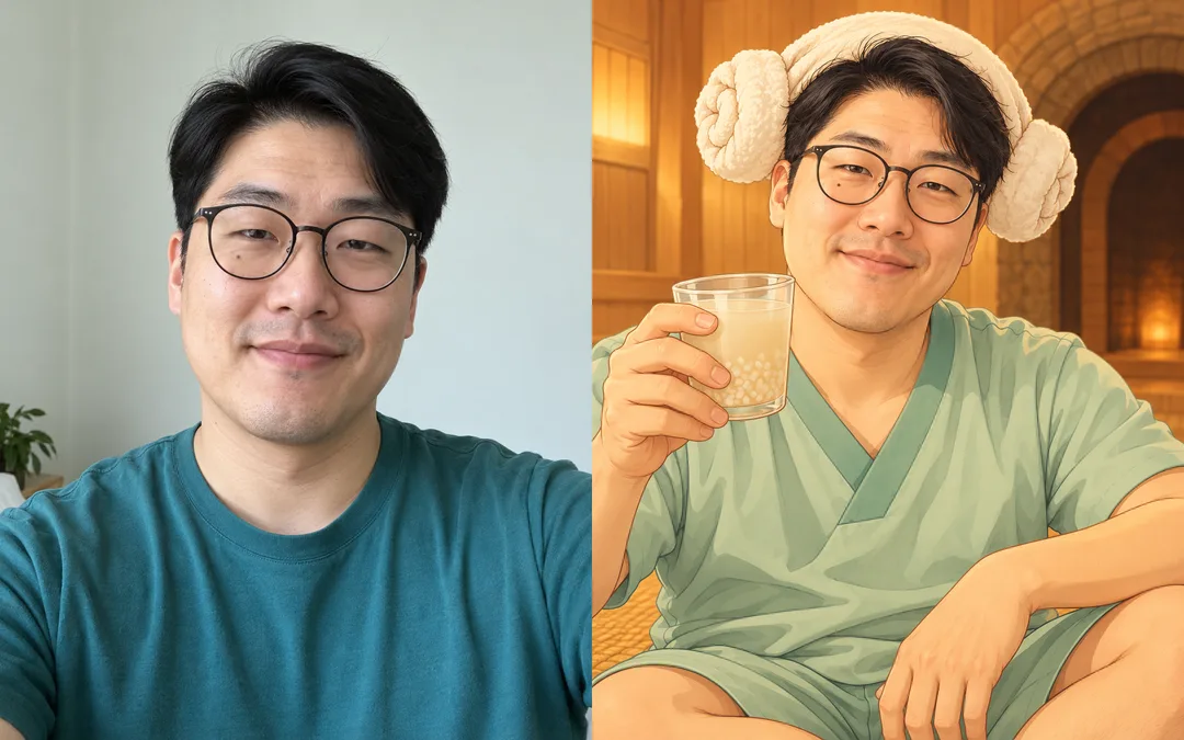 내 사진 찜질방 양머리 일러스트 — 예시 1