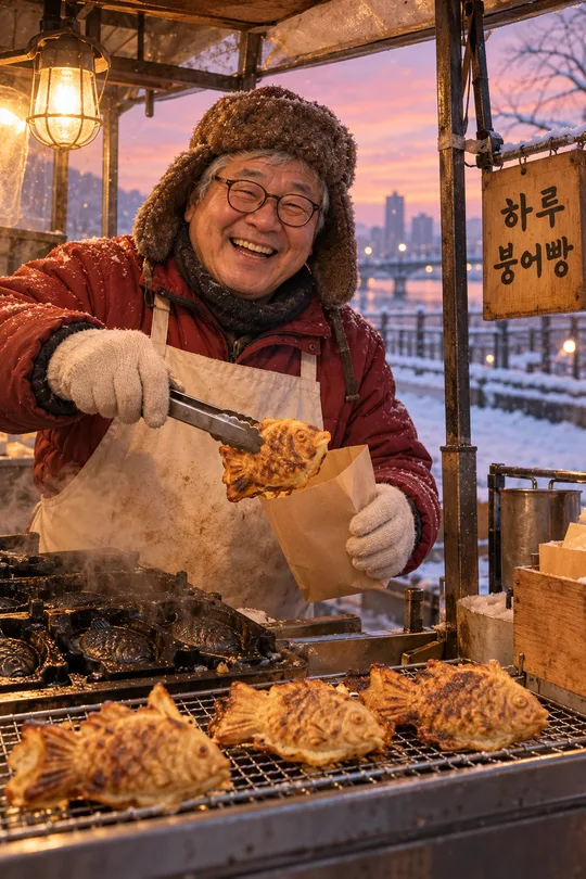 My photo as a winter snack vendor