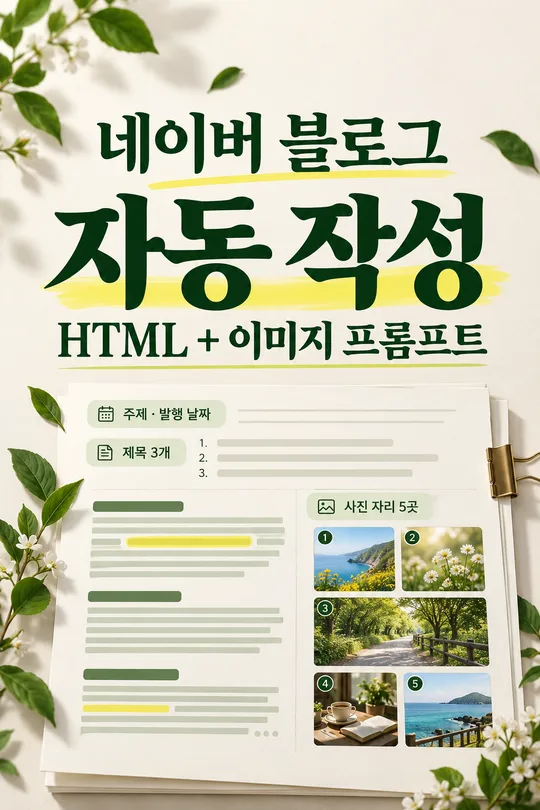 네이버 블로그 글 자동 작성 — 주제만 넣으면 HTML 본문과 이미지 프롬프트 5장