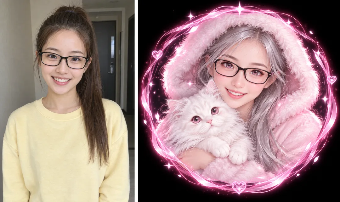 Me and My Pet Neon Circle Profile — Fur Hood, Pet and One Color Theme — Example 1