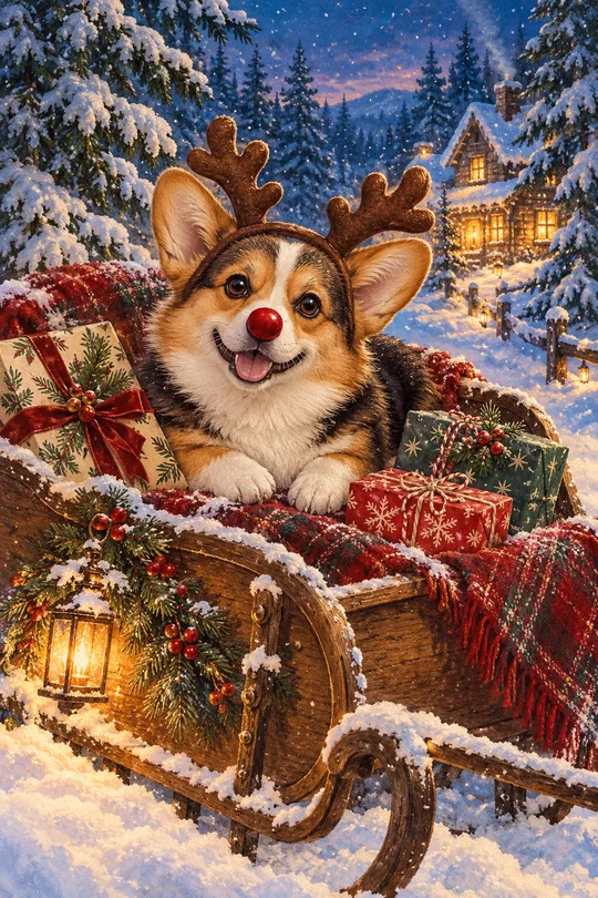 Pet reindeer illustration — a Christmas adventure in the snow