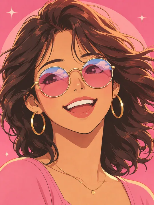 핑크 선글라스 시티팝 애니 프로필 — 내 사진이 90년대 애니 일러스트로