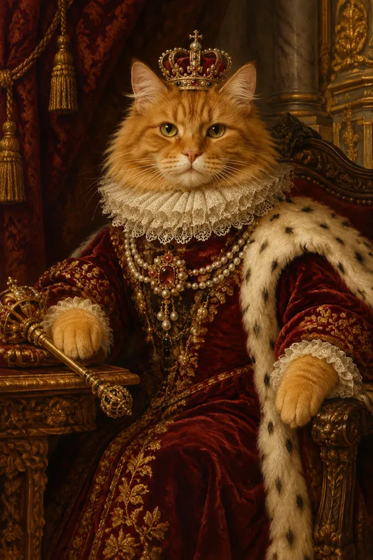 Renaissance pet portrait โ your cat or dog as a 17th-century king, admiral or duchess