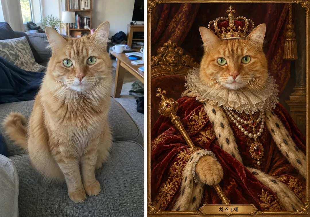 Renaissance pet portrait — your cat or dog as a 17th-century king, admiral or duchess — Example 1