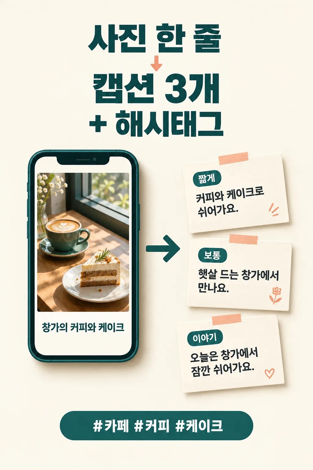 가게 인스타 캡션 + 해시태그 — 사진 한 줄 설명이면 바로 올릴 글 샘플
