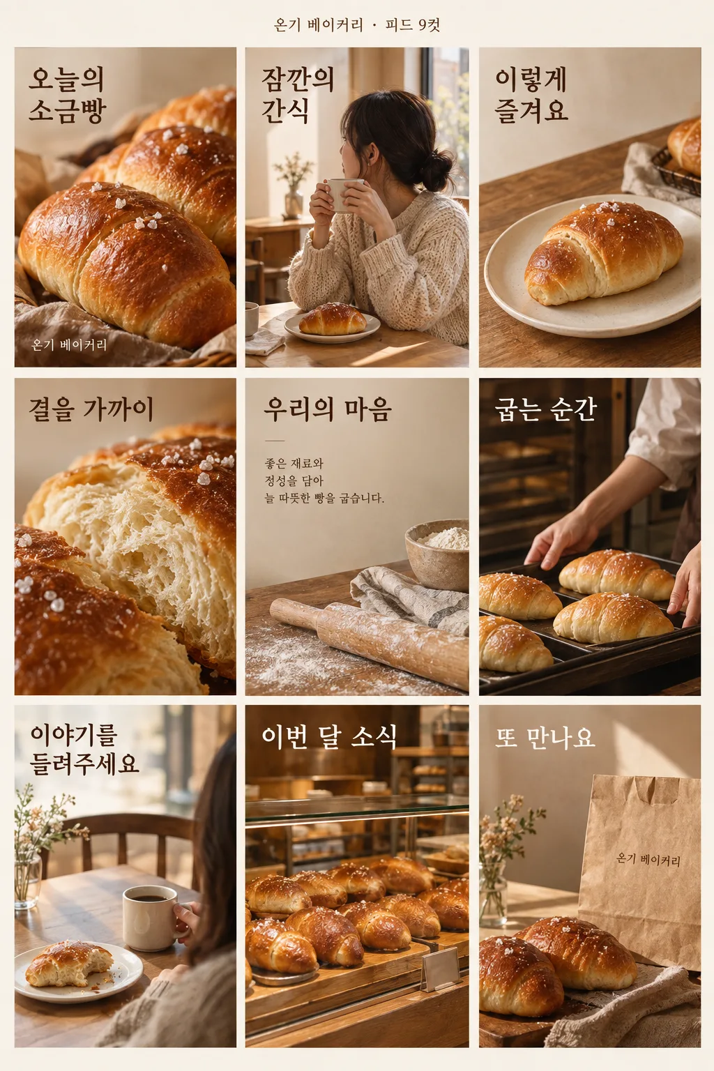 가게 인스타 피드 9컷 — 음식점 · 카페 · 미용실 · 소매점 샘플