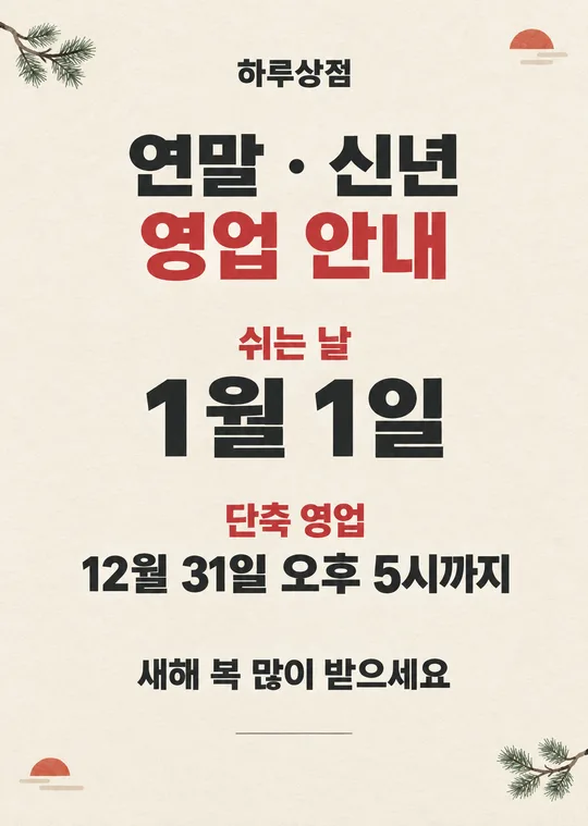 021 연말 · 신년 영업 안내 포스터
