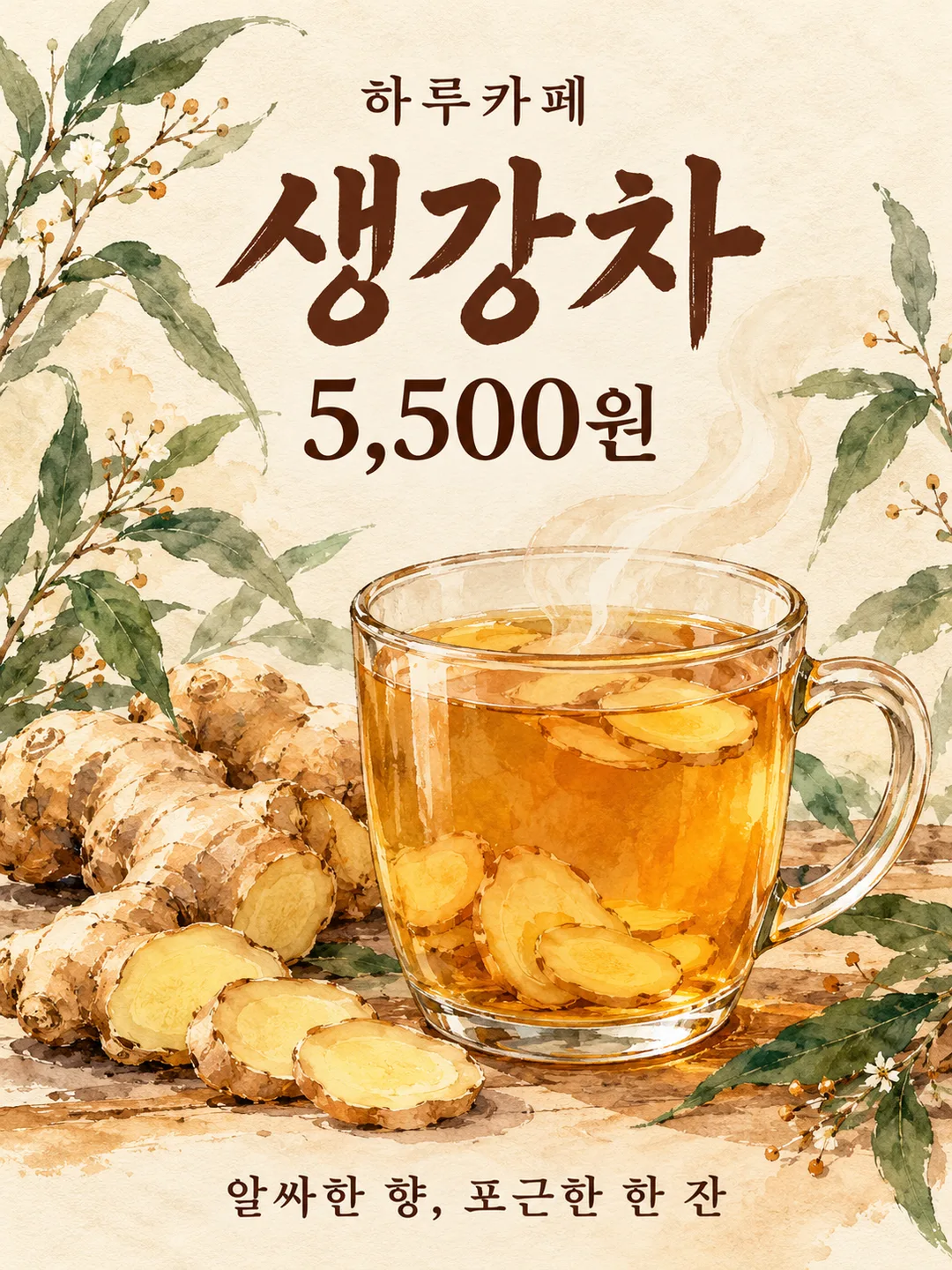 유자차·생강차 출시 포스터 — 가격이 보이는 겨울 카페 메뉴 — 예시 2